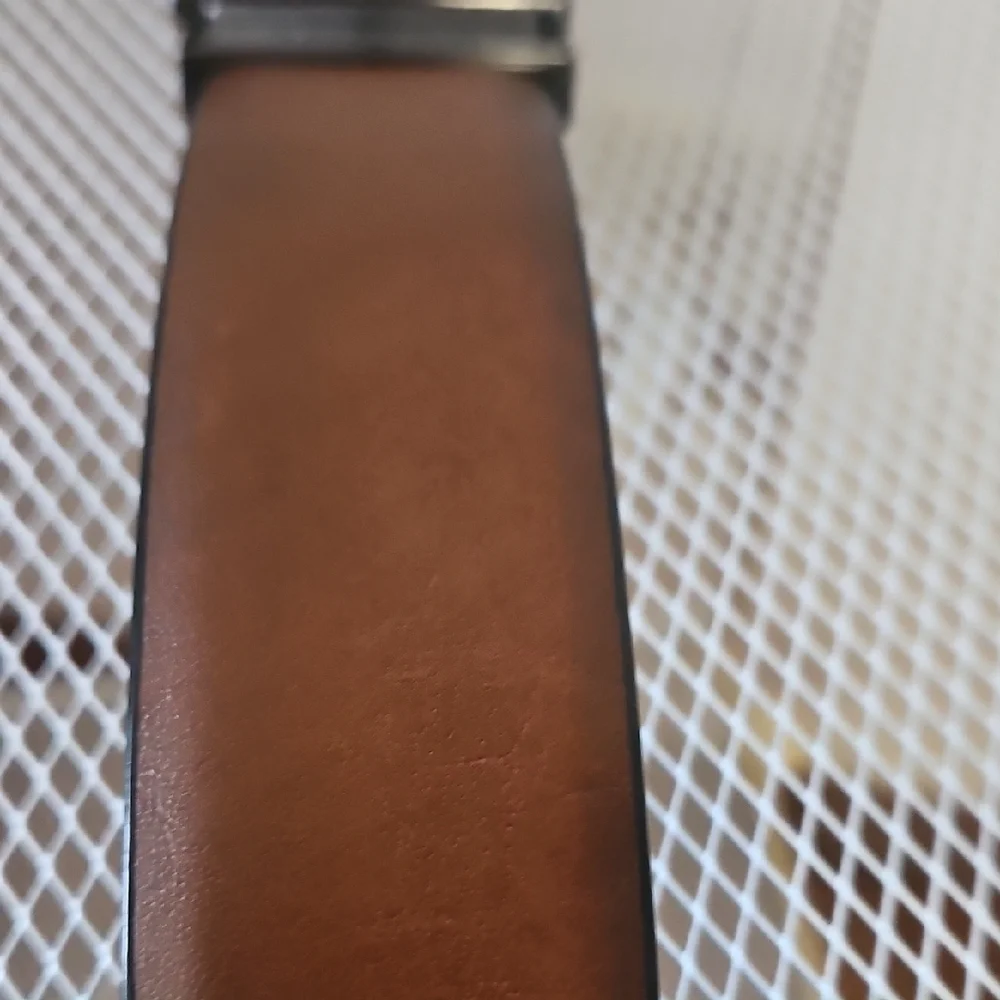 Kenneth Cole Brown and Black Imitation  Leather Belt with Metal Buckle Size MED